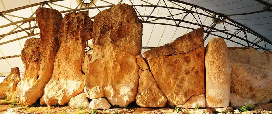 The massive weathered stone blocks of the Ħaġar Qim temples