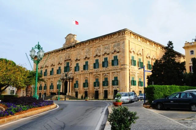 The baroque facade of Auberge de Castille in Valletta
